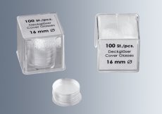 Cover glasses No. 1.5H, 18 mm Ø, 100 pcs./two-part-box Cover glasses No. 1.5H, 18 mm Ø, 100 pcs./two-part-box